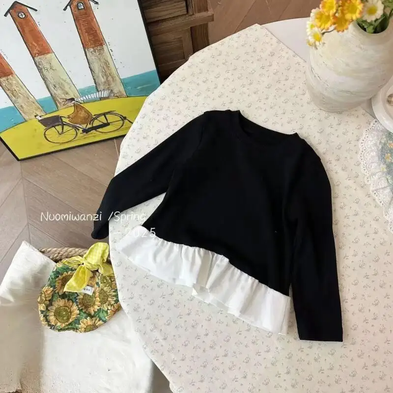 Bild 3: Kawaii Mädchen Langarm-T-Shirt Frühling Herbst Mode Pullover Tops Vielseitiges Kinder-Unterhemd Süße Spitzen-T-Shirts
