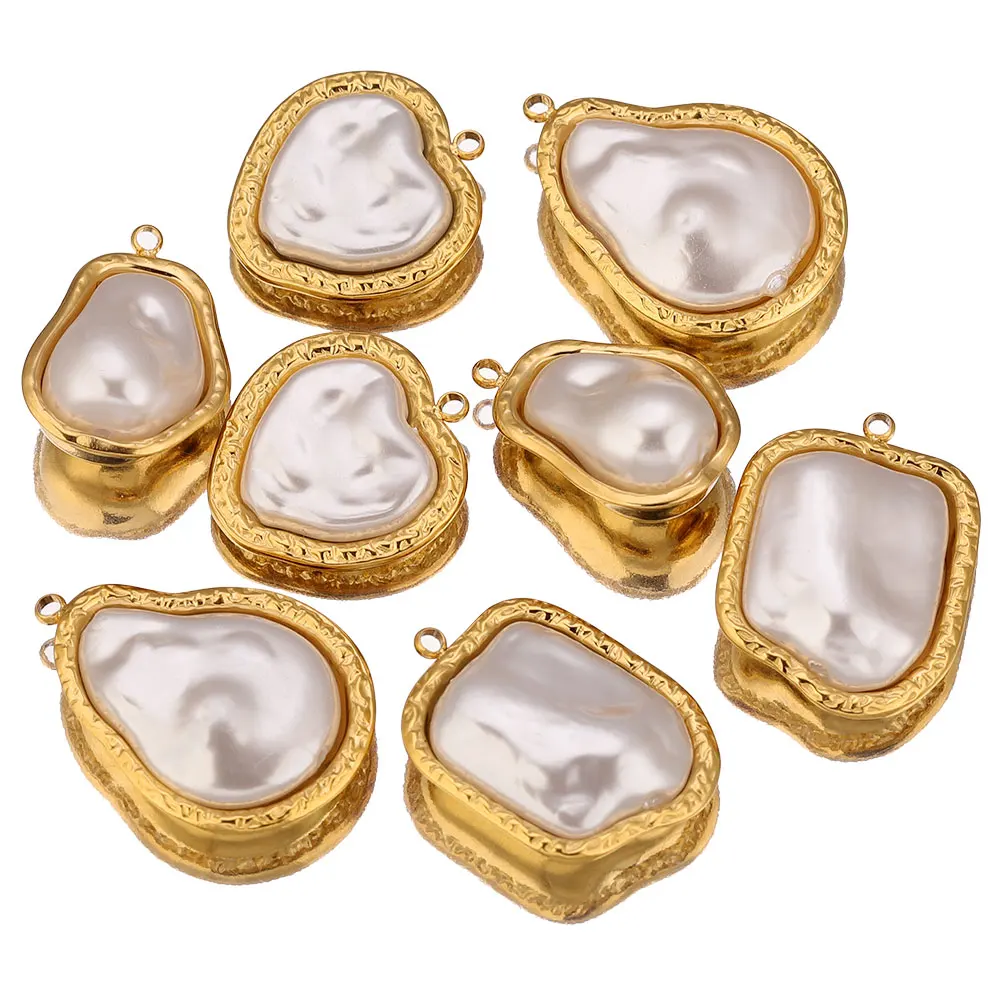 

4pcs Stainless Steel Irregular Heart Pear Imitation Pearls Charms for Connectors Earrings Making Supplies Jewelry Findings Craft