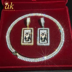 Aokaishen Custom Dogtag Memory Picture Spinner Pendant Gold Color One Row Zircon Square Frame Necklace Chain Men Women Hip Hop J