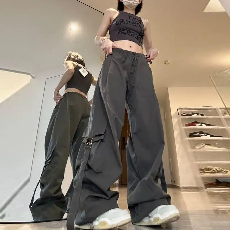 QWEEK Vintage Cargo Parachute Pants Women Oversized Y2k Harajuku Streetwear Korean Fashion Baggy Trousers Casual 90s Aesthetic