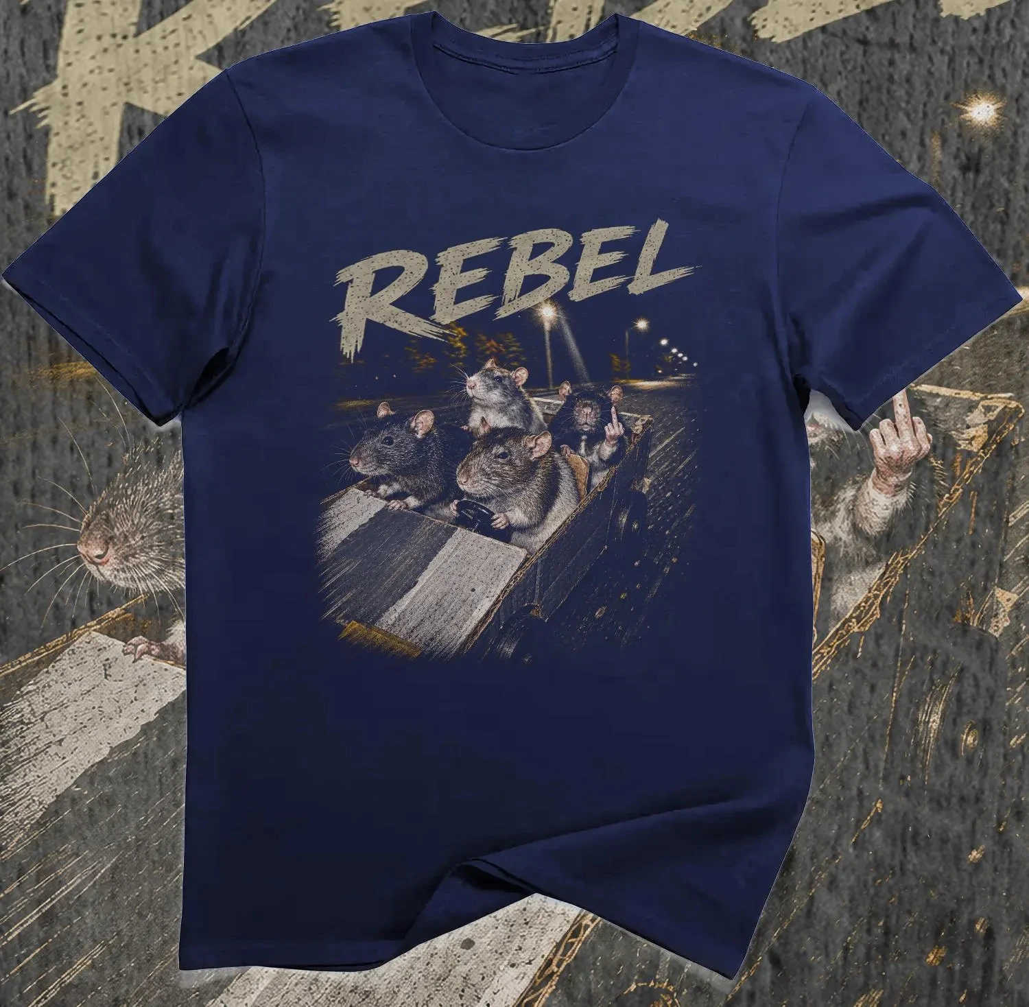 Rat Rod Rebel Rats T-Shirt – Funny Street Racing Rodent Graphic Tee Four season popular unisex T-shirt