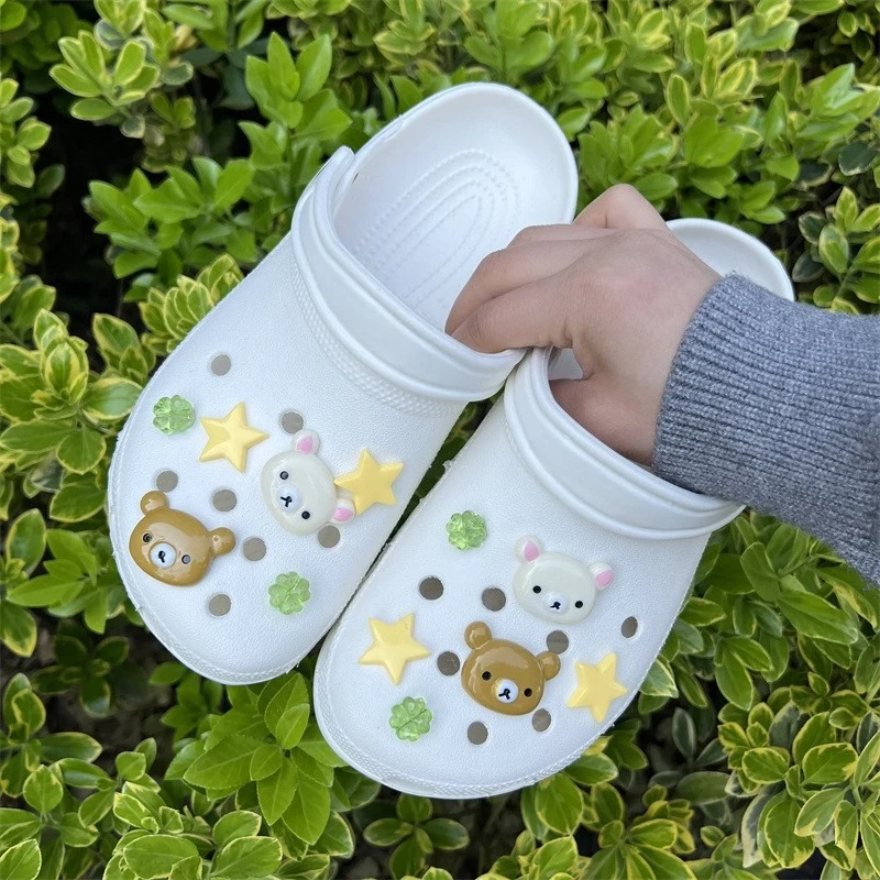 Mesuca 10pcs Shoes Charms Removable Bear Stars Shoe Accessories for Girls Cotton Shoes Clogs DIY Halloween X-mas Party Gifts