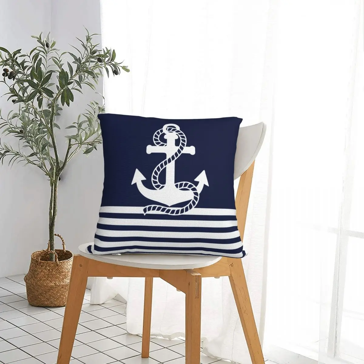 Navy Navigation Anchor Rudder Pillowcases Blue Nautical Mediterranean Bed Car Cushion Case Compass Decorative Pillowcas
