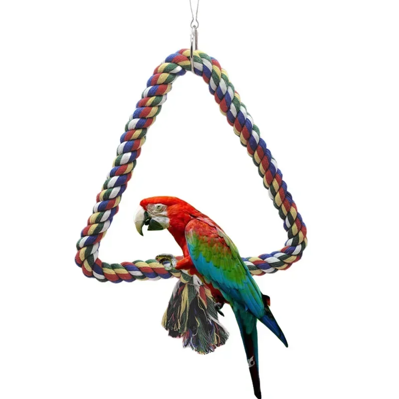 Bird Toy Spiral Cotton Rope Chewing Bar Parrot Swing Climbing Standing Toys with Bell Bird Supplies Parrots Climbing Toys