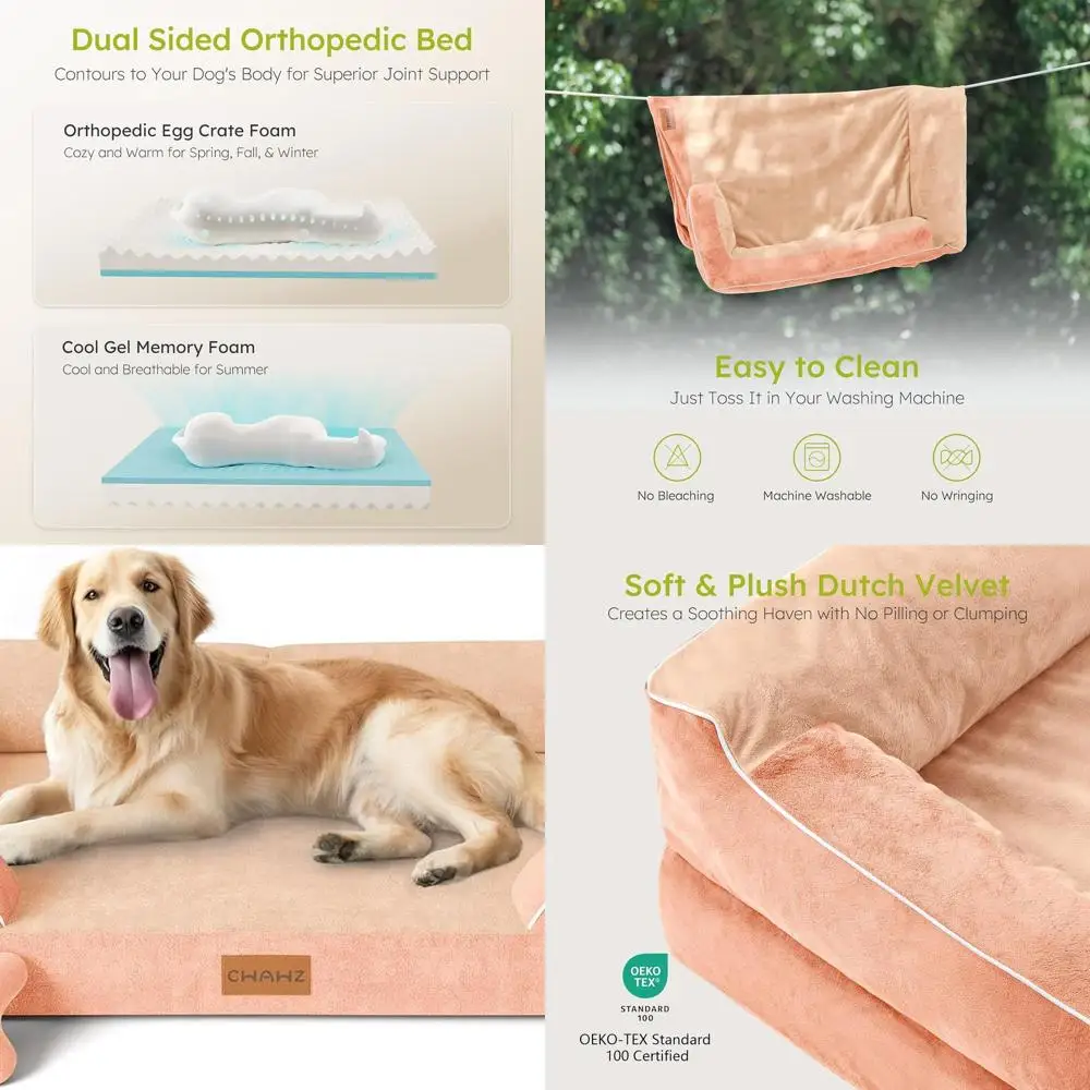 

Ортопедическая охлаждающая гелевая кровать для собак XL со съемным чехлом и игрушкой-костью, водонепроницаемый голландский бархатный диван персиково-розового цвета