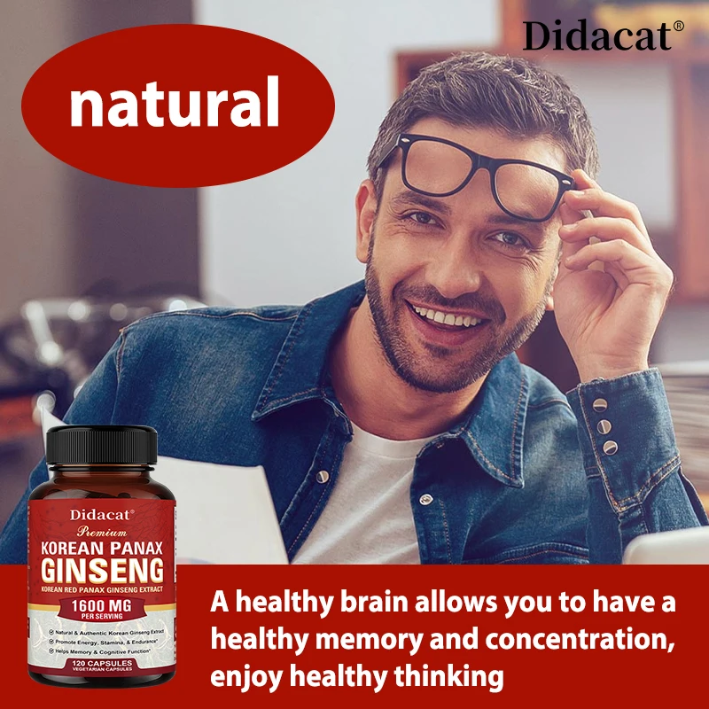 الجينسنغ الأحمر الكوري 1600 ملغ - مكمل الجينسنغ عالي الفعالية - الطاقة، دعم المناعة، التركيز للنساء والرجال، غير معدلة وراثيًا