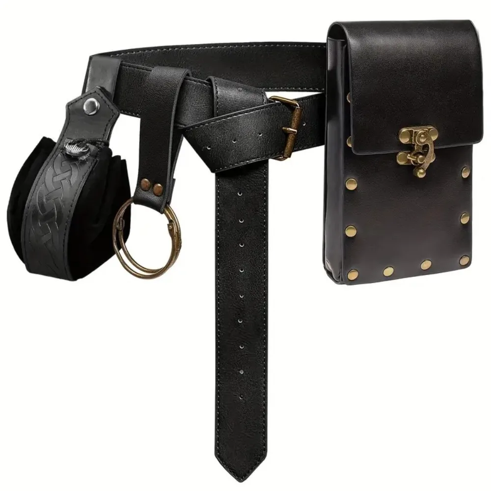 

Style Collision! Steampunk Phone Bag with Medieval Leather Belt, the First Choice for Renaissance Cosplay Costume Accessories