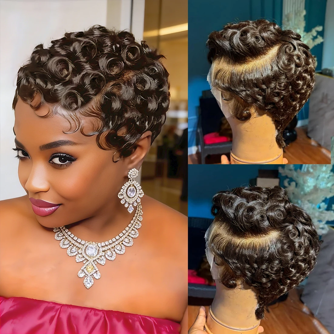 

Grey Curly Wigs Human Hair For Women 13x4 Lace Front Brown Grey Human Hair Wig Rose Curly Pixie Cut Wig Human Hair