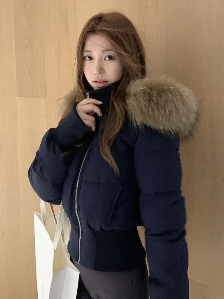 Faux Fur Hooded Women 's Padded Cotton Coats Zipper Ribbed Cuffs Long Sleeve Jackets 2026 Autumn Winter Thicken Streetwears Tops