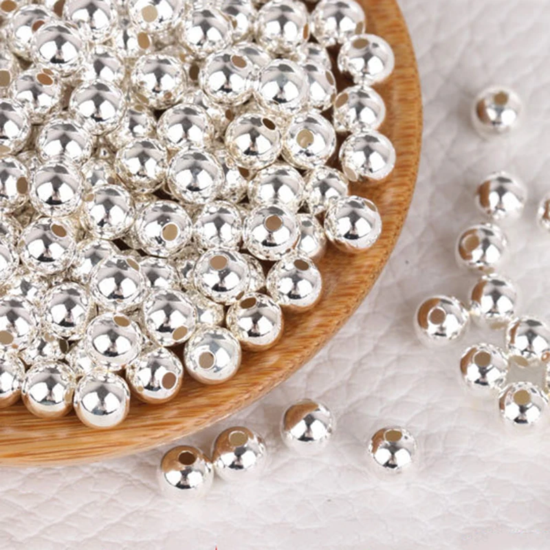 

10/40pcs 925 Sterling Silver Round Beads Spacer Beads Jewelry Findings Accessories Silver Bead for DIY Bracelet Necklace Making