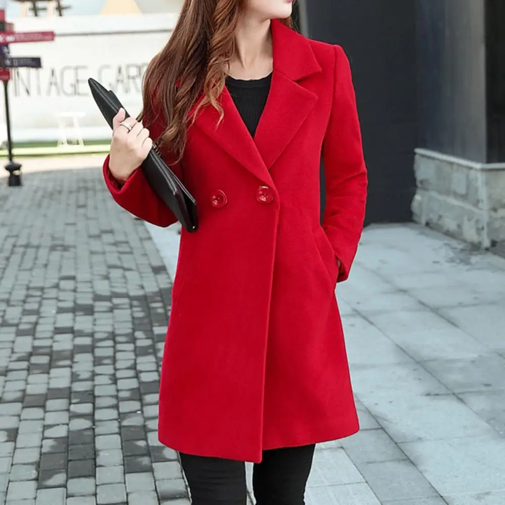 Winter Coat Women Thick Pockets Overcoat Notch Collar Fall Coat