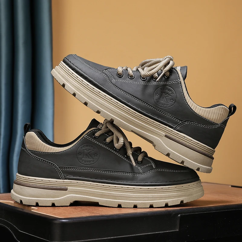 

Men's Black Leather Boots Spring New Style Retro British Style Casual Leather Shoes High Help Workwear Men's Shoes