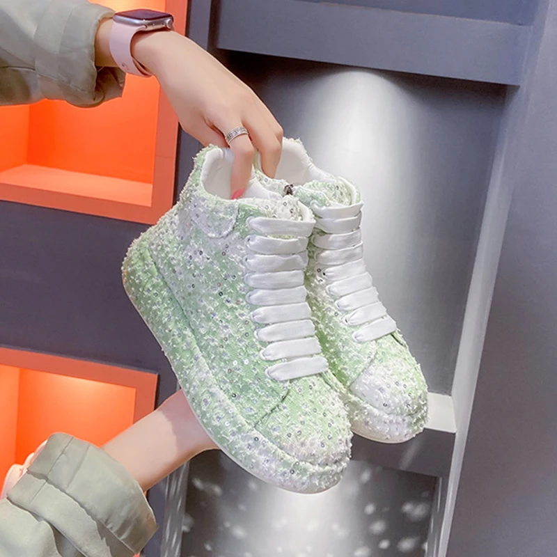 New Trendy Women's Flat Shoes Denim Autumn Outdoor Casual Shoes Breathable Heightened Thick Bottom Running Hiking Sneakers 35-40