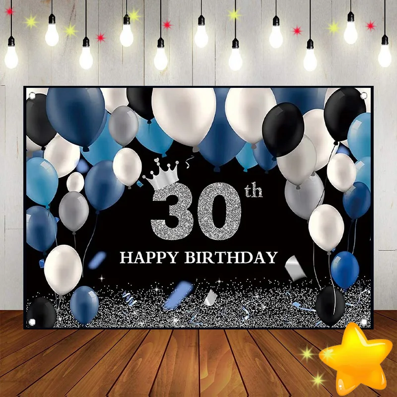 Happy 30th Birthday Red Photography Backdrops Background Prince Custom Backdrop Balloon Photo Young Decoration Game Adult Man