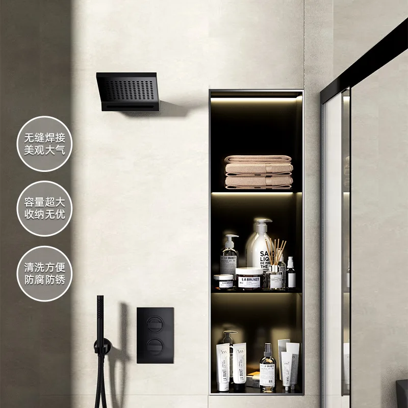 Stainless steel niche cabinet double baffle metal TV cabinet niche embedded finished toilet bathroom rack