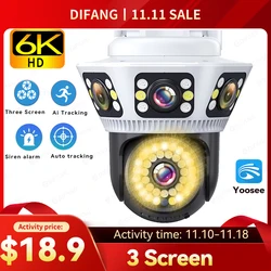 Outdoor WiFi Camera 6K Triple Screen Security Camera Two-Way Audio Motion Detection CCTV Wireless Surveillance IP Camera Yoosee