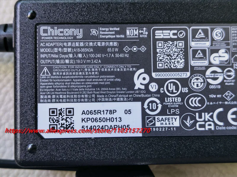 Original Chicony A18-065N3A 19V 3.42A 65W 3.0x1.0mm A065R178P AC Adapter Laptop Charger For Aspire A315-22G/A315-55G/A315-55KG