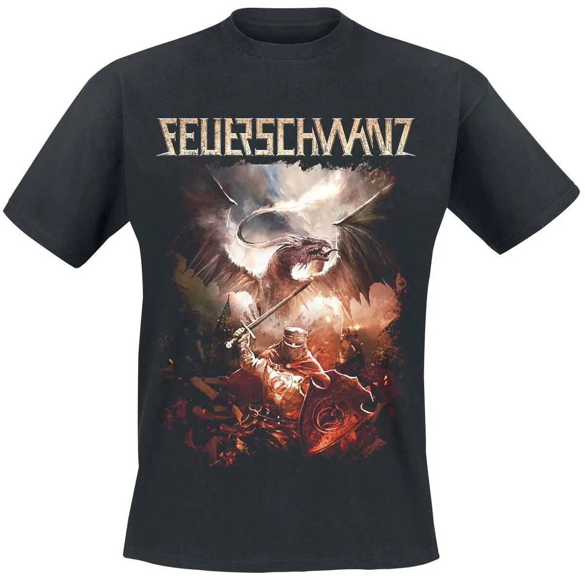 Black Red Gold Print T-shirt Feuerschwanz Norse Knot Casual Folk Metal Cotton Tee
