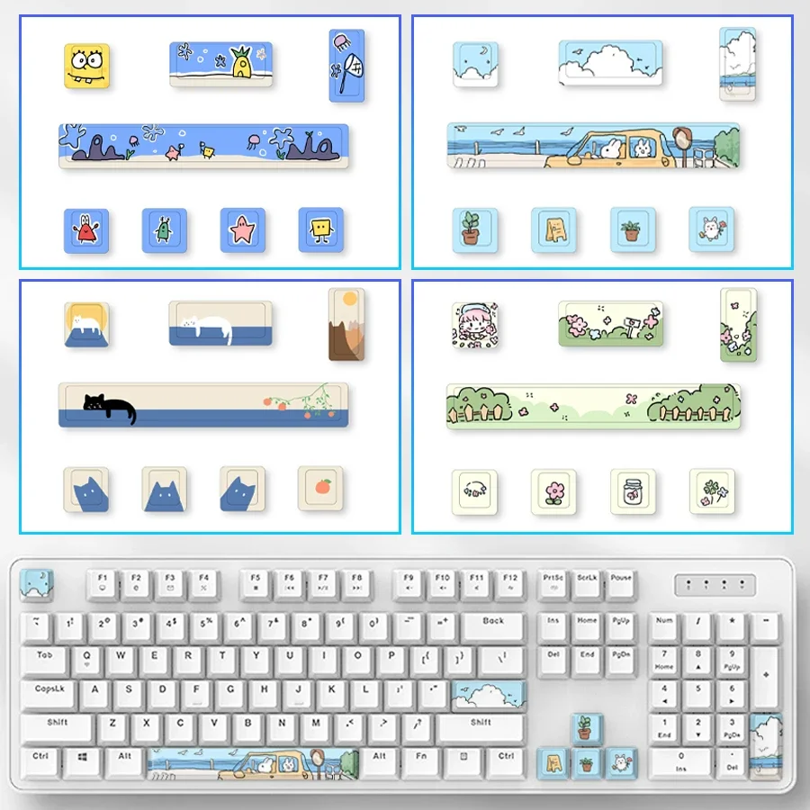 

8Key/Set DIY Keycap PBT Enter 6.25U Space Bar Keycap Cute Theme Cherry Profile 5 Sides Dye-Sub Keycap for Mechanical Keyboard