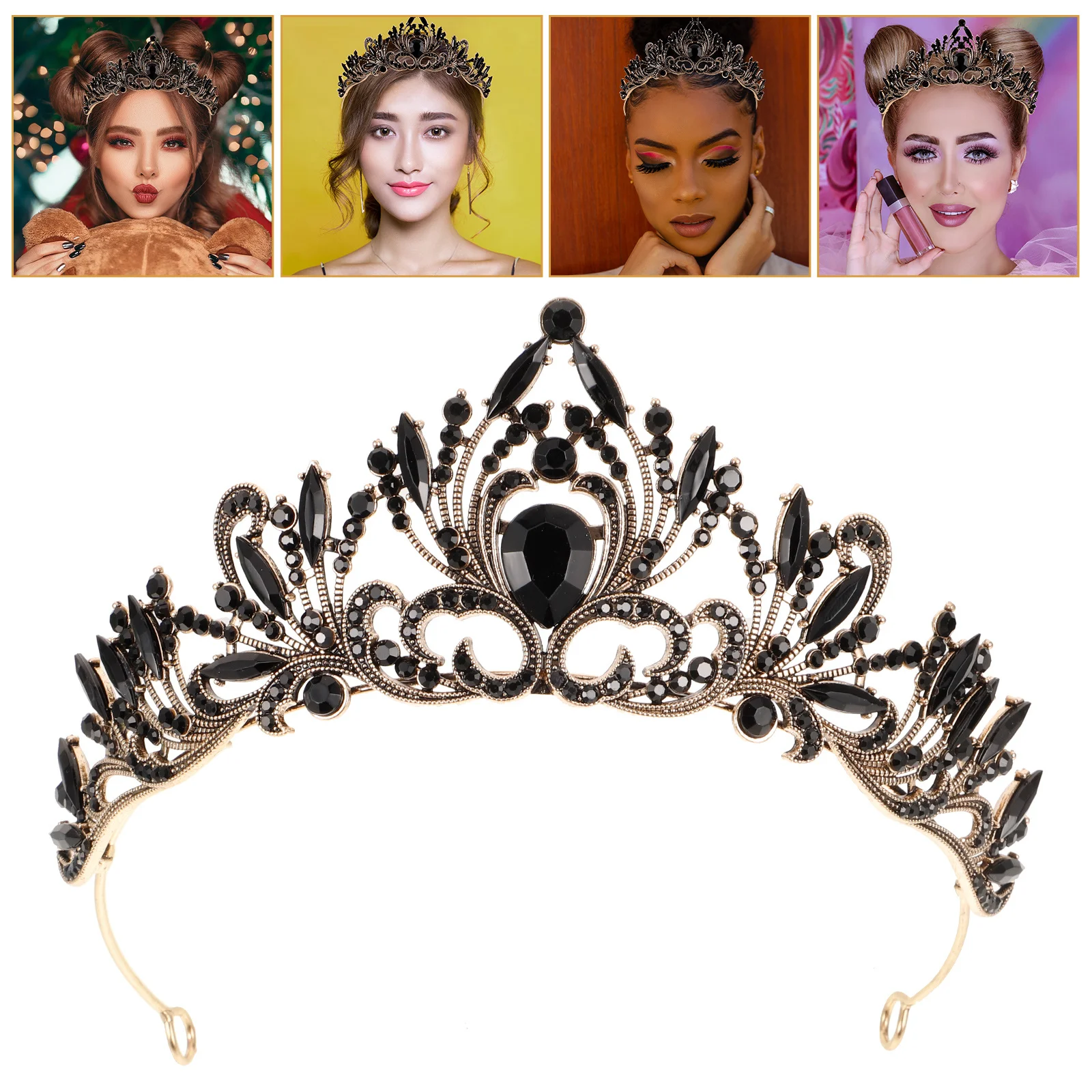 عصابة رأس على شكل تاج من حجر الراين المتلألئ، إكسسوار زفاف عتيق، تاج زفاف أنيق ومتين للنساء #4