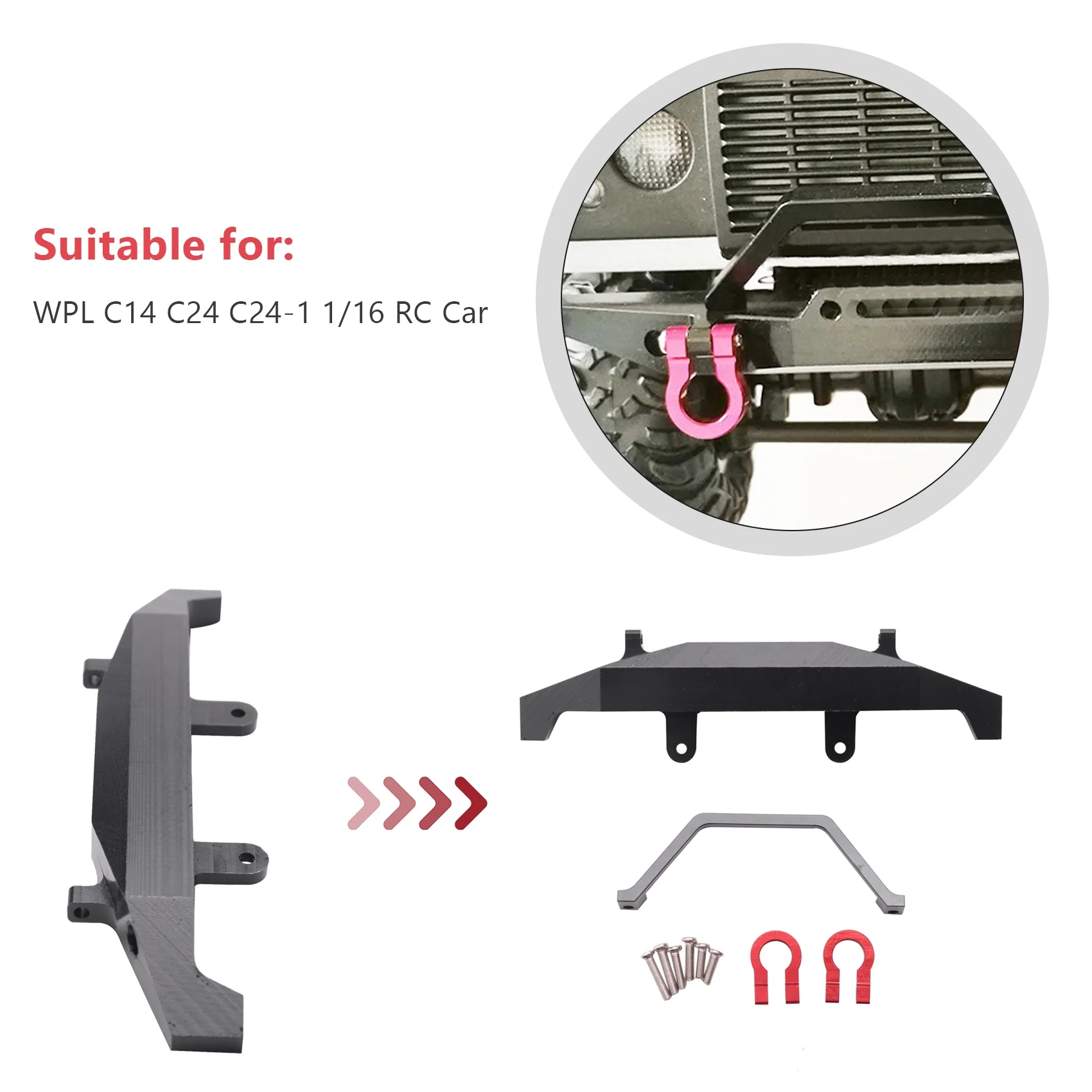 BAAA-กันชนหน้าโลหะสําหรับ WPL C14 C24 C24-1 1/16 RC รถ 4X4 รถบรรทุกและ Crawler อะไหล่อัพเกรดอุปกรณ์เสริม,สีดํา