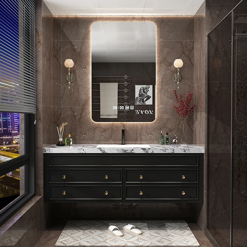 Rustic Retro Bathroom Cabinet Luxury Integrated Black Vanity Bathroom Cabinet Storage Organization Mobile Bagno Home Furniture