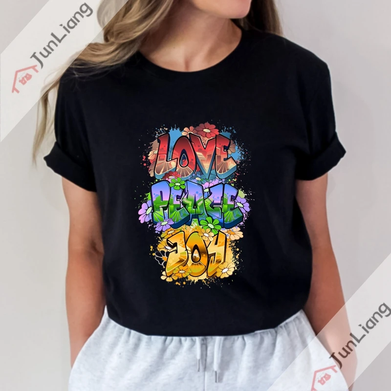 Funny T Shirts Love in Graffiti Kpop Letter Logo Alphabet T-shirt Sportswear Man Goth Clothes Y2k Clothing T-shirts for Women