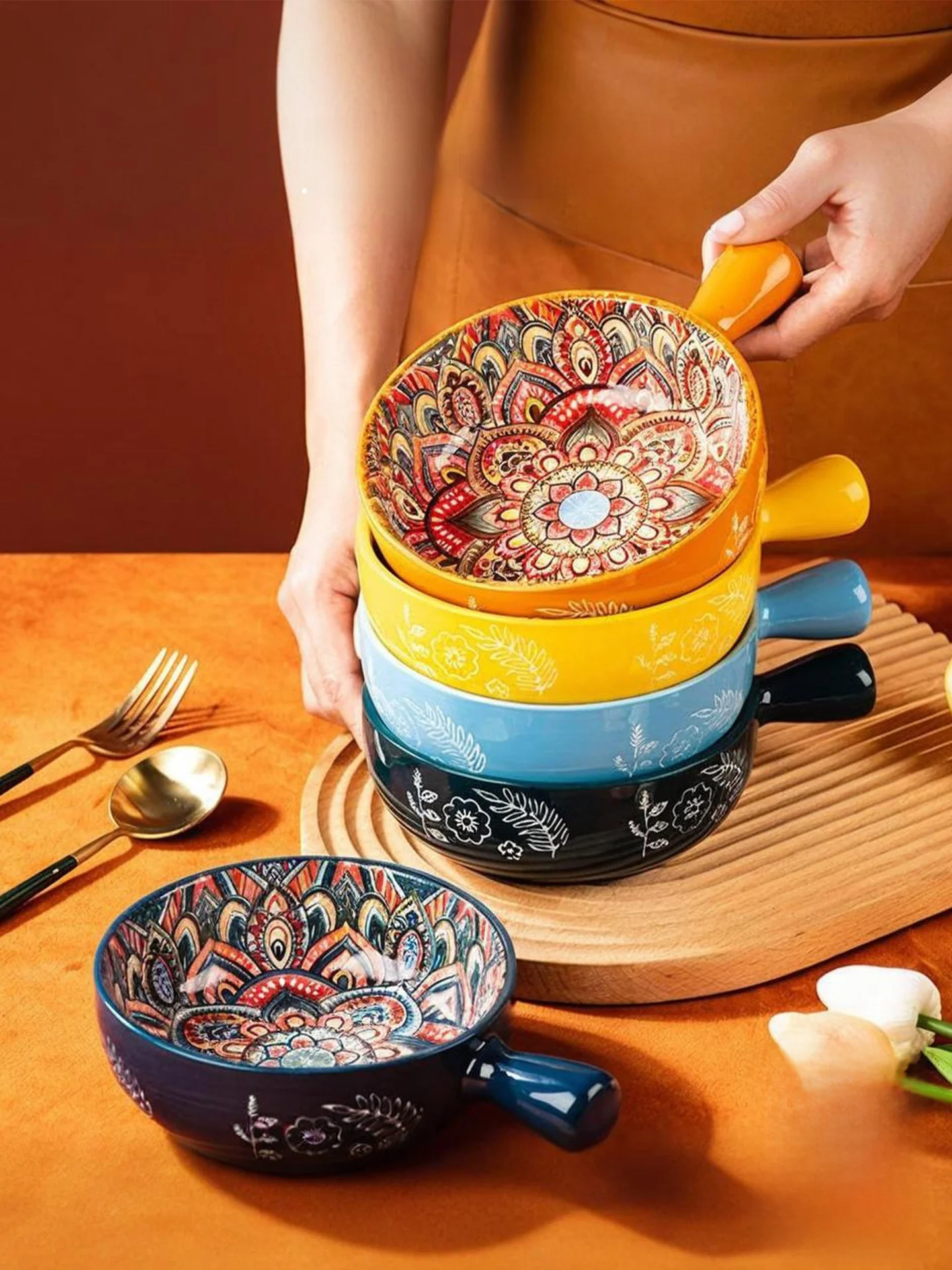 

Чаша Cerc с ручкой, салатница, посуда для еды, чаша для лапши быстрого приготовления JOJOS L PD, узкая ручная чаша в скандинавском стиле