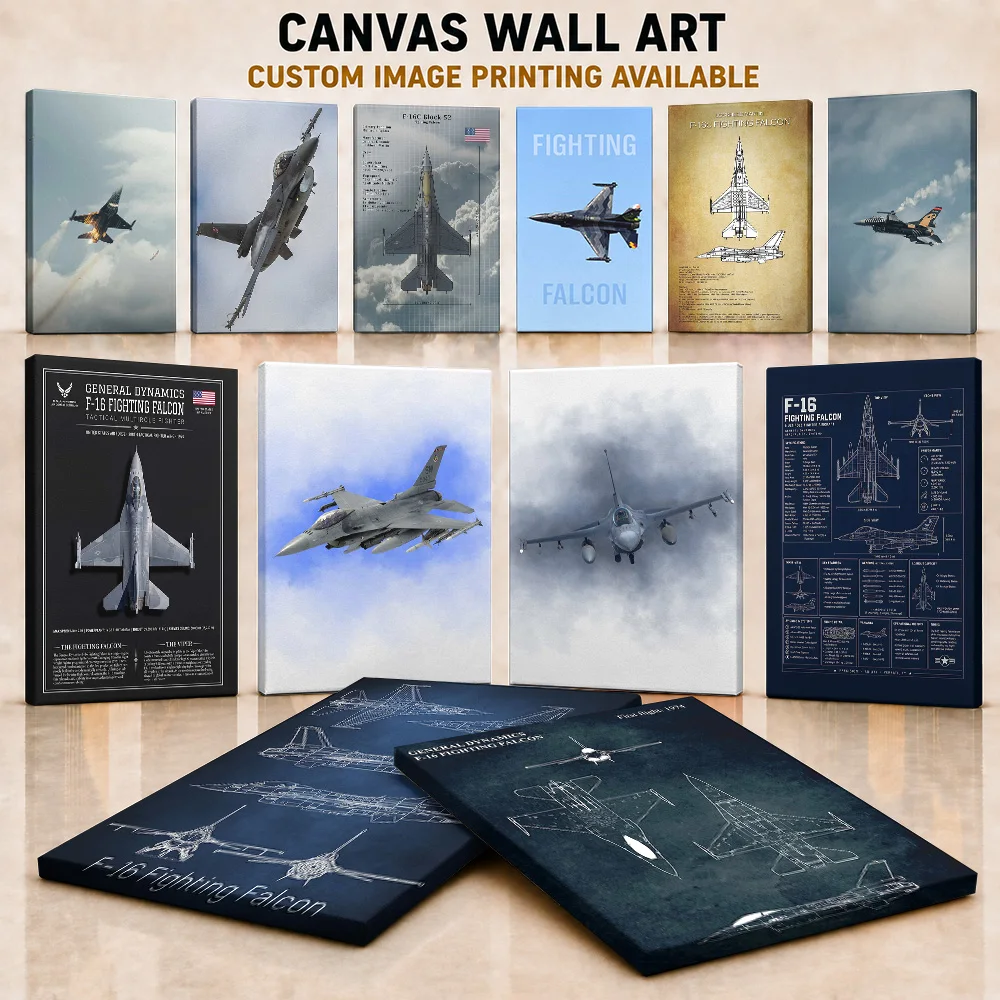 F-16 Fighting Falcon Framed Canvas Posters Classic Squadron Style Wall Art With Customized Photo For Games Room Ideal Pilot Gift