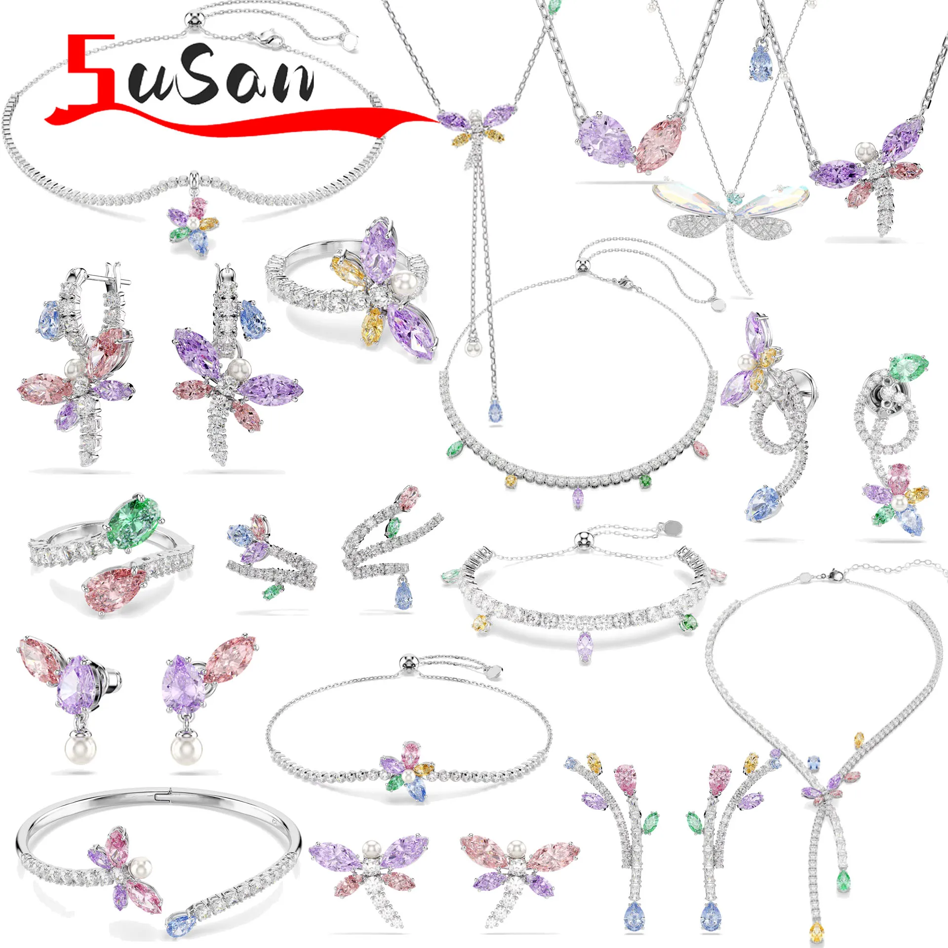 

Новый ювелирный набор 2026: ожерелье, серьги, браслет, кольцо в форме стрекозы. Идеальный подарок для женщин на летнюю вечеринку на открытом воздухе.