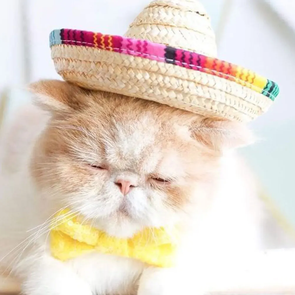 

3Pcs Pet Straw Hats Household Cat Bowler Hat Adjustable Size Durable Material Dog Cat Party Photo Outing Supply