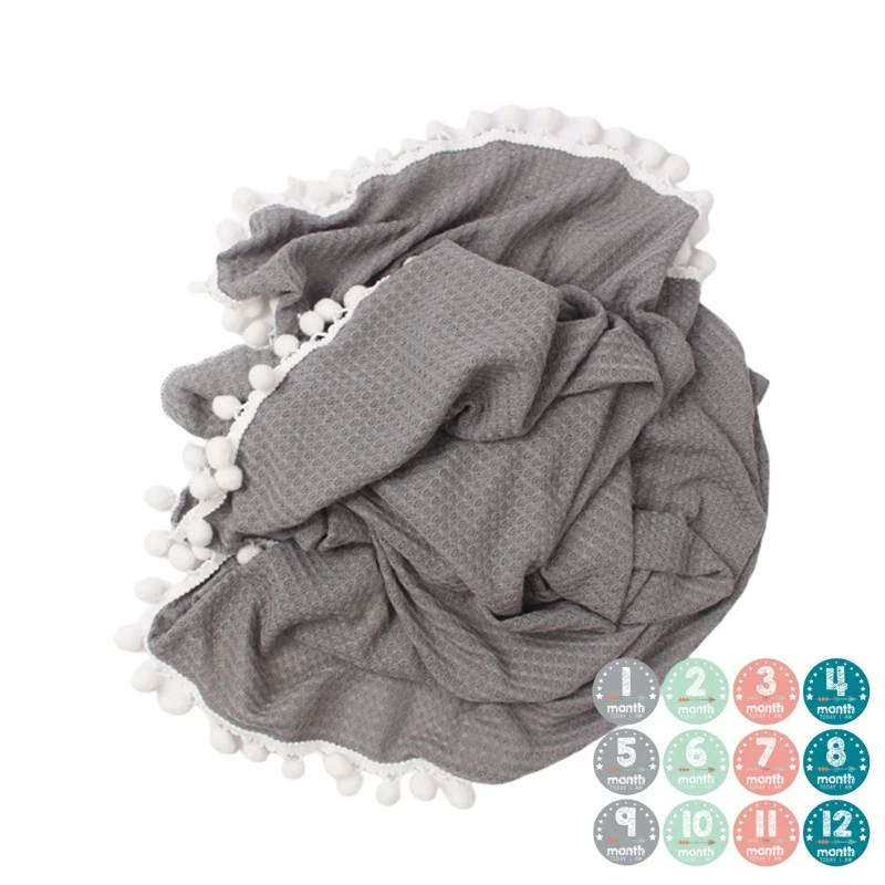 Y1UB Milieuvriendelijke babydoek met kwastjes speelkleed voor baby's Wafelgebreid