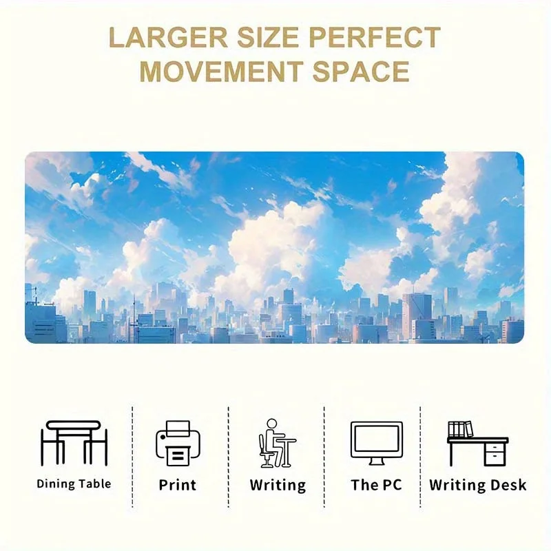 Anime City Sky Clouds Extra Large Desk Mat Non-Slip Rubber Gaming Mouse Pad for Office and Home