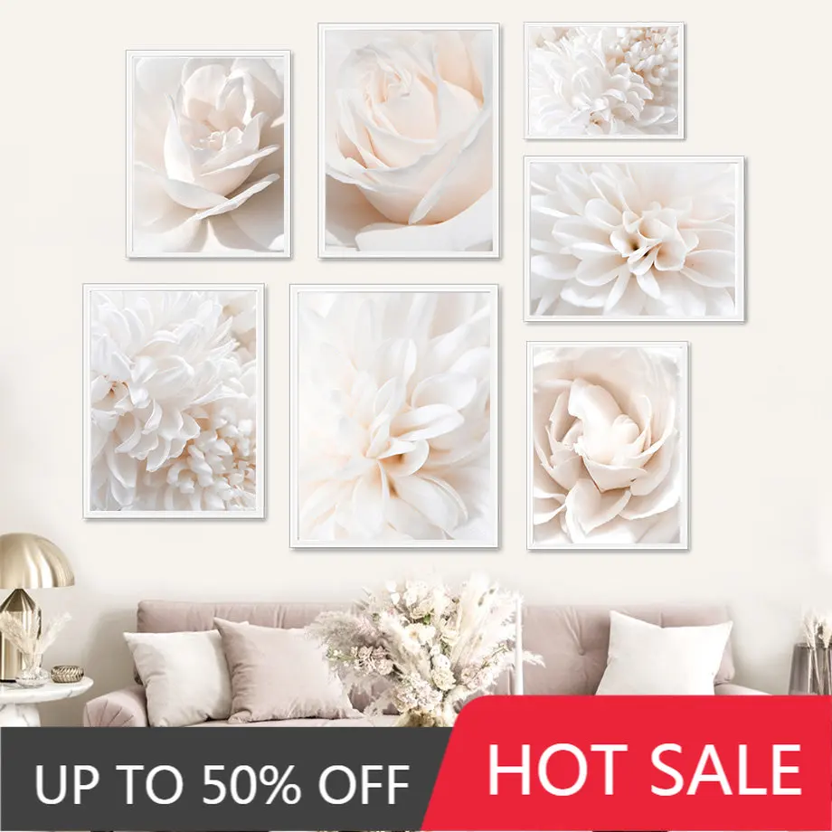 Dahlia White Peony Rose Flower Minimalist Wall Art Canvas Painting Nordic Posters And Prints Wall Pictures For Living Room Decor