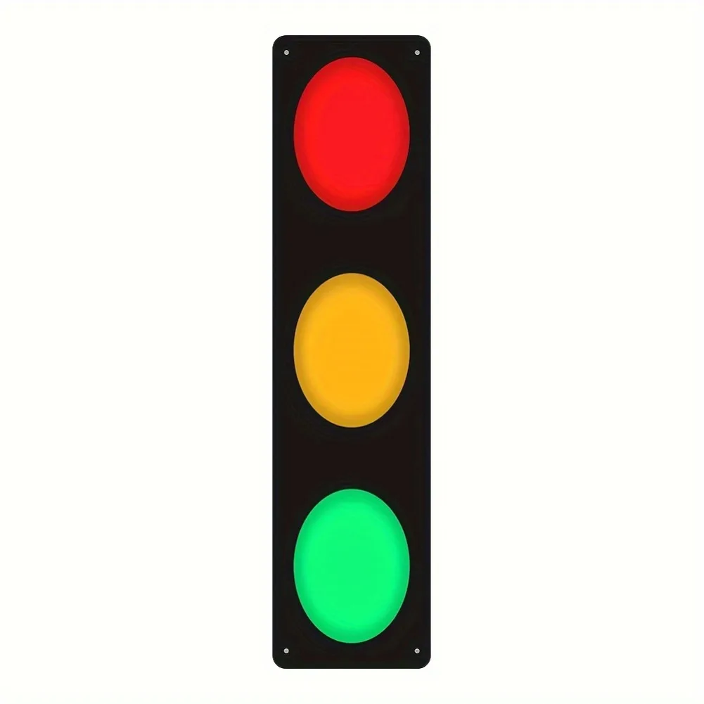 Letrero de metal de señal de tráfico vintage: arte de pared plano rojo/amarillo/verde 2D, resistente para decoración navideña de fiestas (Halloween Navidad)