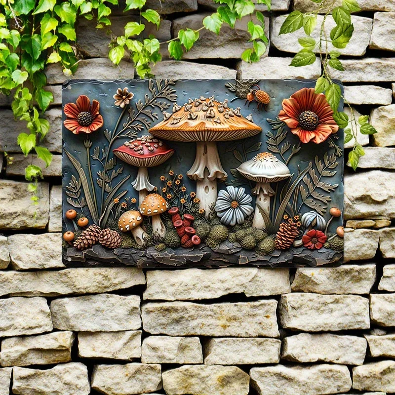 

Mushroom Metal Wall Art Decor Vintage Aluminum Sign 8x12 Inch Floral 3D Embossed Style Perfect for Indoor Outdoor Hanging