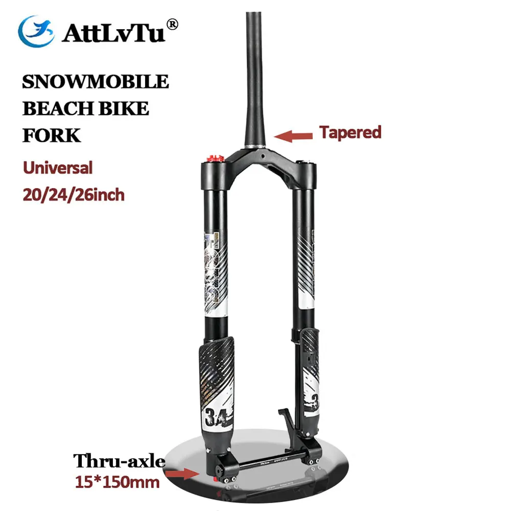 

AttLvTu Snowmobile Beach Bike Suspension, Reverse Fork Support, 4.8 Fat Tires, Thru Axle 15x150mm, 20 in, 24 in, 26 in