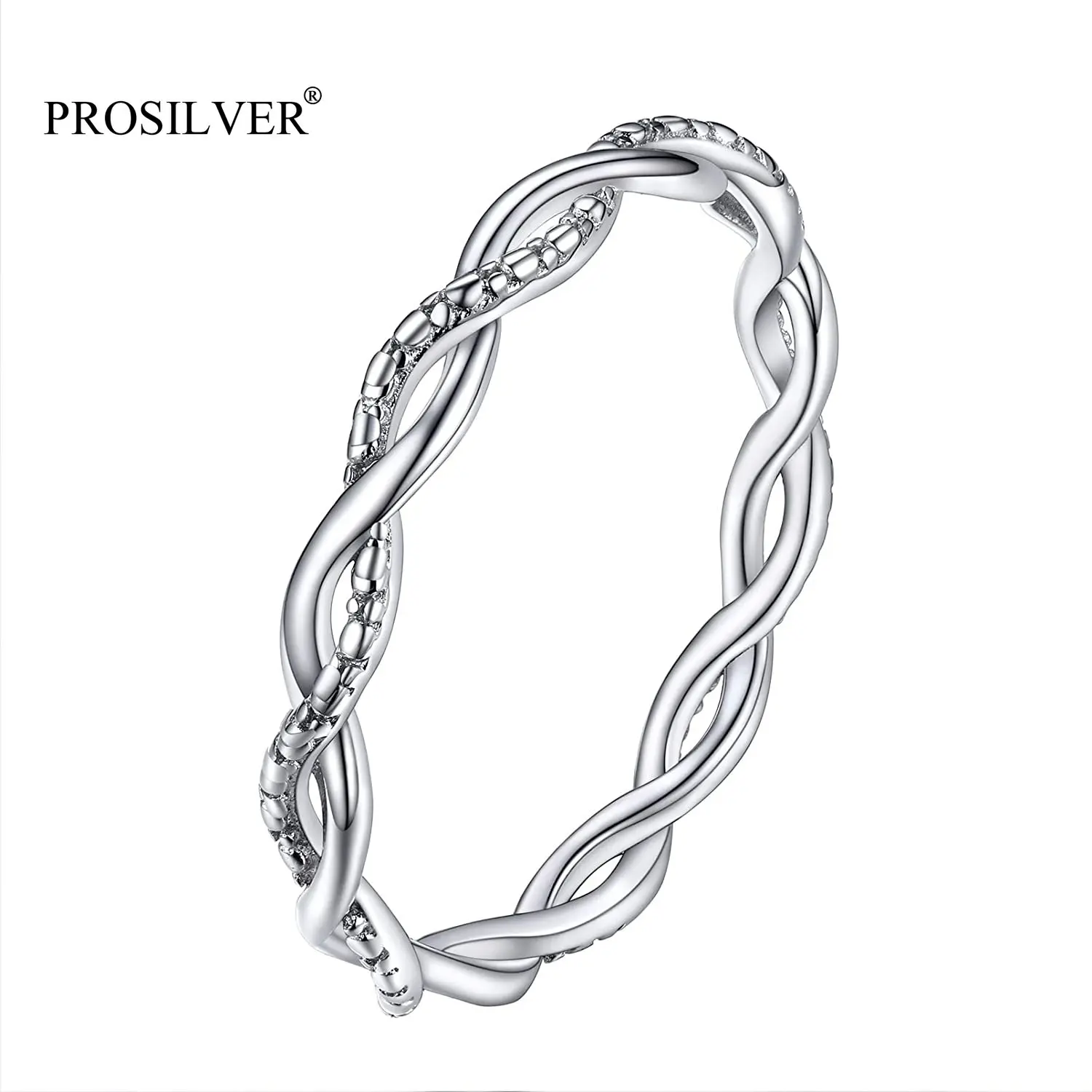 

PROSILVER 925 Sterling Silver Twist Ring Stackable Knuckle Finger Wedding Anniversary Rings Size 4-12 for Womens Girls PYR15185B