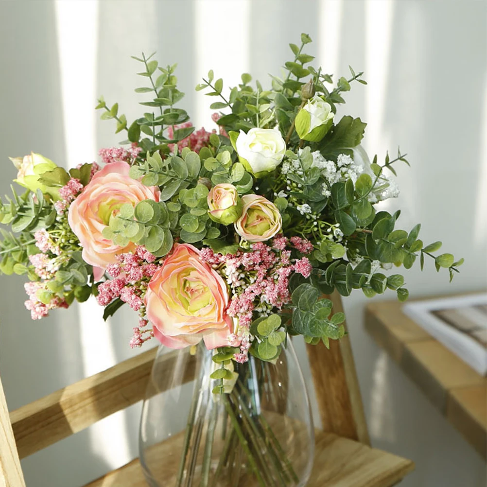 

1pc Bridal Bouquet Wedding Flowers Lifelike Decorative Flower Arrangement For Home Wedding Bridal Bouquet Decor (Pink)