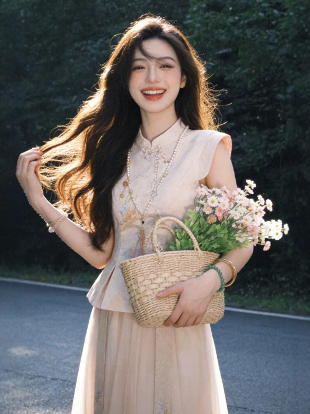 

New Chinese Style Gentle Fashion Set with Soft Wind Beautiful Top Mesh Skirt Two Piece Set Summer 2026 Women's Comfortable