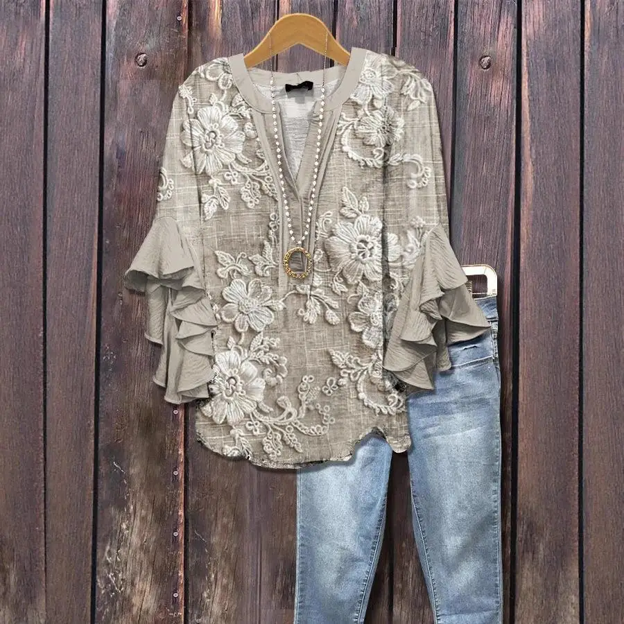 

Женская футболка в стиле ретро с цветочным принтом лотоса, винтажный эффект, 3D-графика, полиэстер