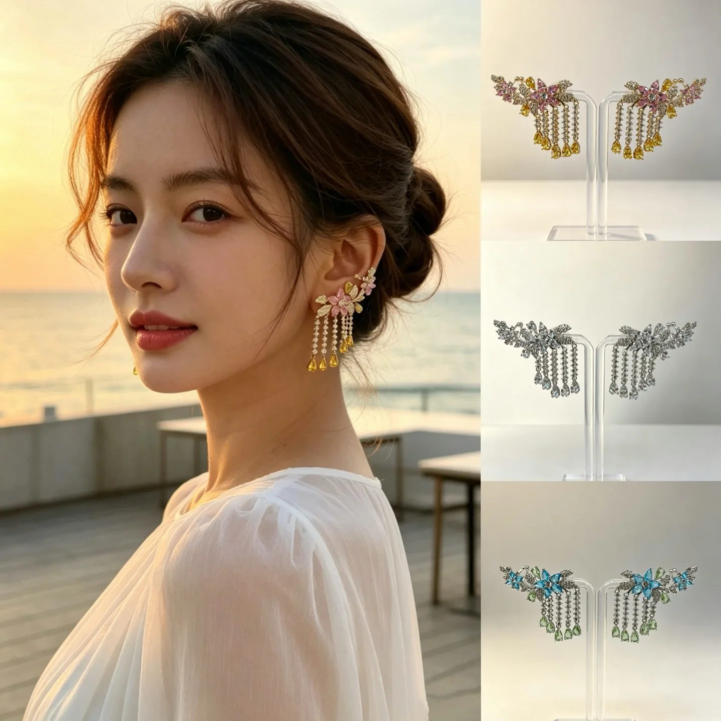 Charm Cubic Zircon Flower Water Drop Tassel Earrings For Women Luxury Long Dangle Earring Jewelry Party Statement Earrings Gifts