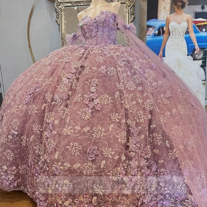 AA-P87 Роскошные сиреневые платья принцессы Quinceanera по индивидуальному заказу, кружевное платье с бантом для выпускного вечера, одежда для особых случаев, Vestidos De XV Años