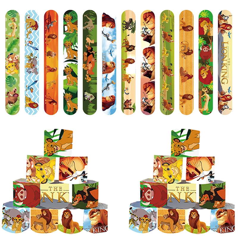 Pulseras a presión del Rey León de Disney, piñata de juguete, botín/bolsa de fiesta, relleno, banda de bofetada de bolsillo para niños, regalo para regalos de fiesta de cumpleaños para niños y niñas