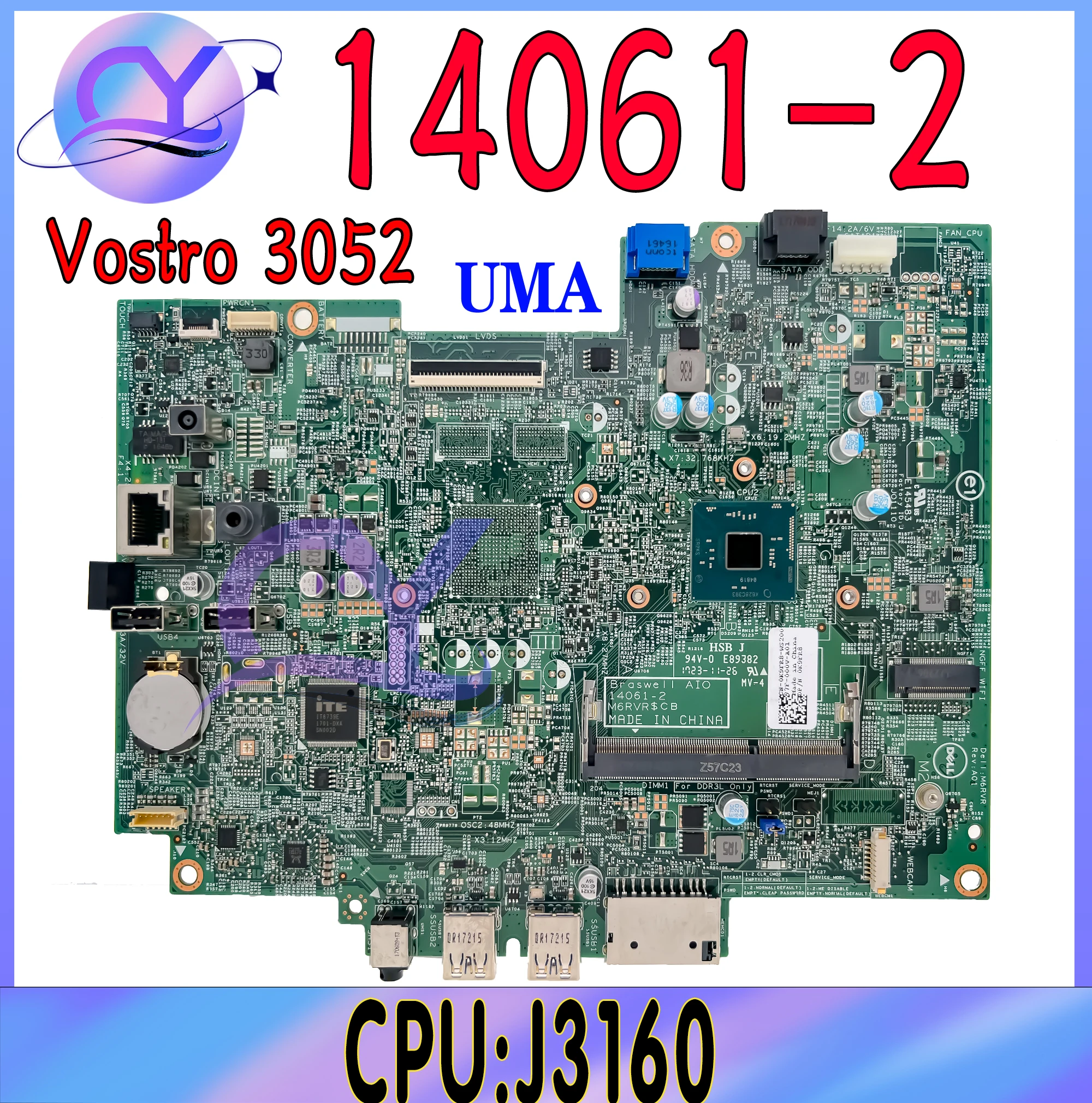 14061-2 Braswell AIO Mainboard For Dell 3052 3452 K9FR8  Laptop Motherboard With CPU J3160 UMA DDR3L