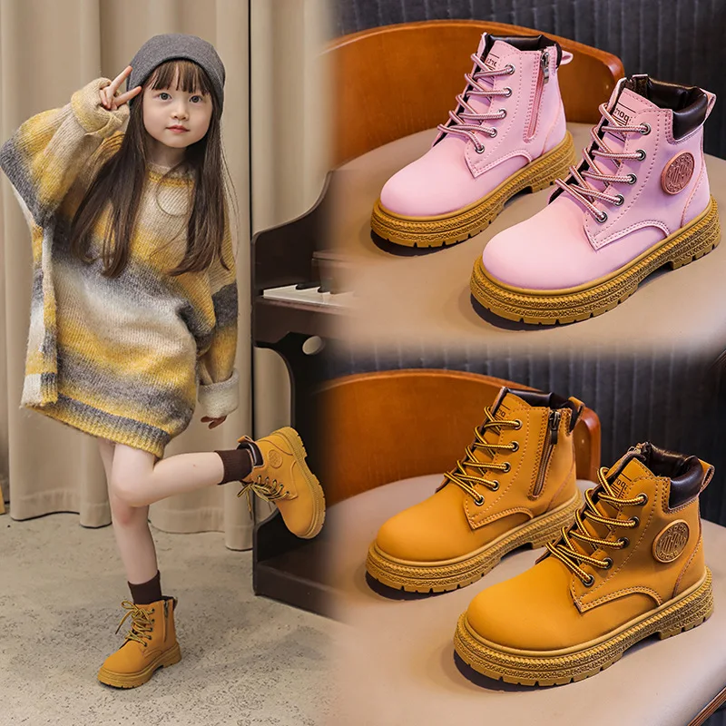 

Autumn & Spring Fashion Children Ankle Boots Non-Slip Soft-Soled PU Leather Girls & Boys Retro Shoes Size 26-37