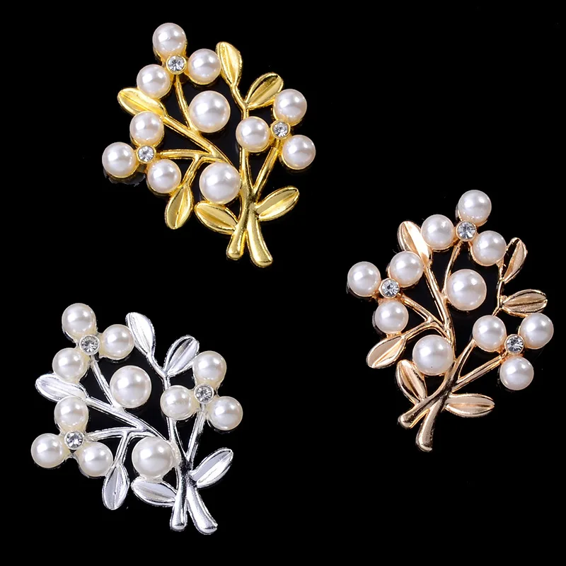 30PC 27*39mm Gold/silver color Alloy Material Crystal Pearl Leaf Branch charm handmade for DIY Wedding Jewelry Making Wholesale