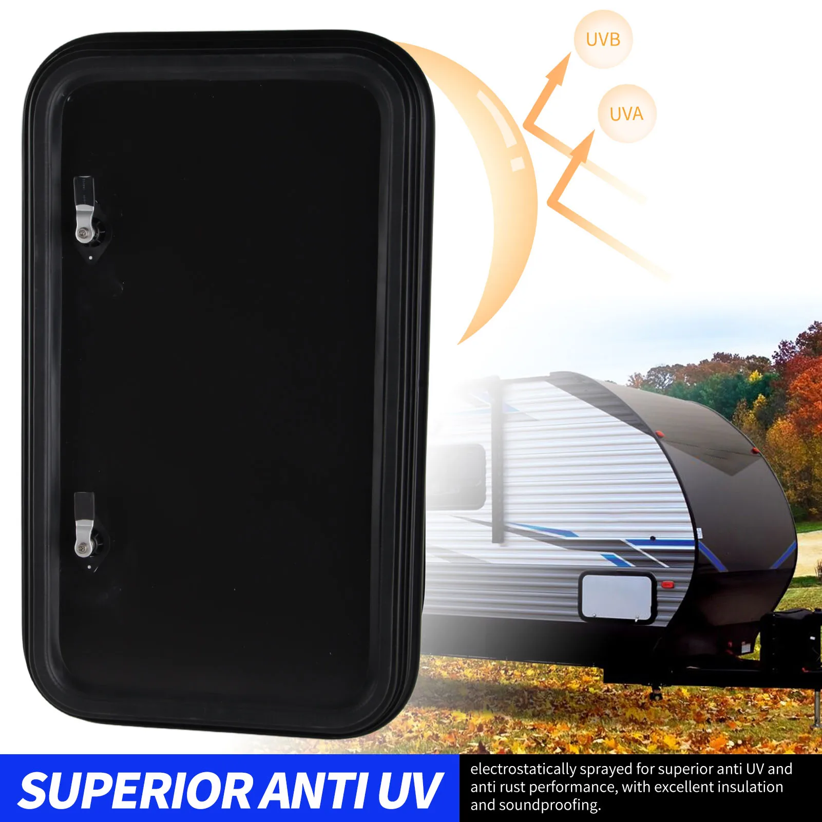 RV Storage Hatch RV Storage Hatch with Lock and Key Heavy Duty  Rounded Corner Black UV Proof Baggage Door for  Van