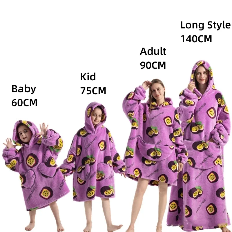 

Cute Animal Warm Fleece Giant TV Blanket with Sleeves Pullover Adults Blankets Super Long Oversized Hoodies Blanket Sweatshirt