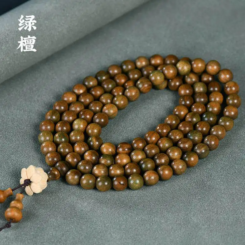 

Green Sandalwood Lotus Pendant Multi Circle Buddhist Bead Bracelet Necklace for Men and Women Gifts